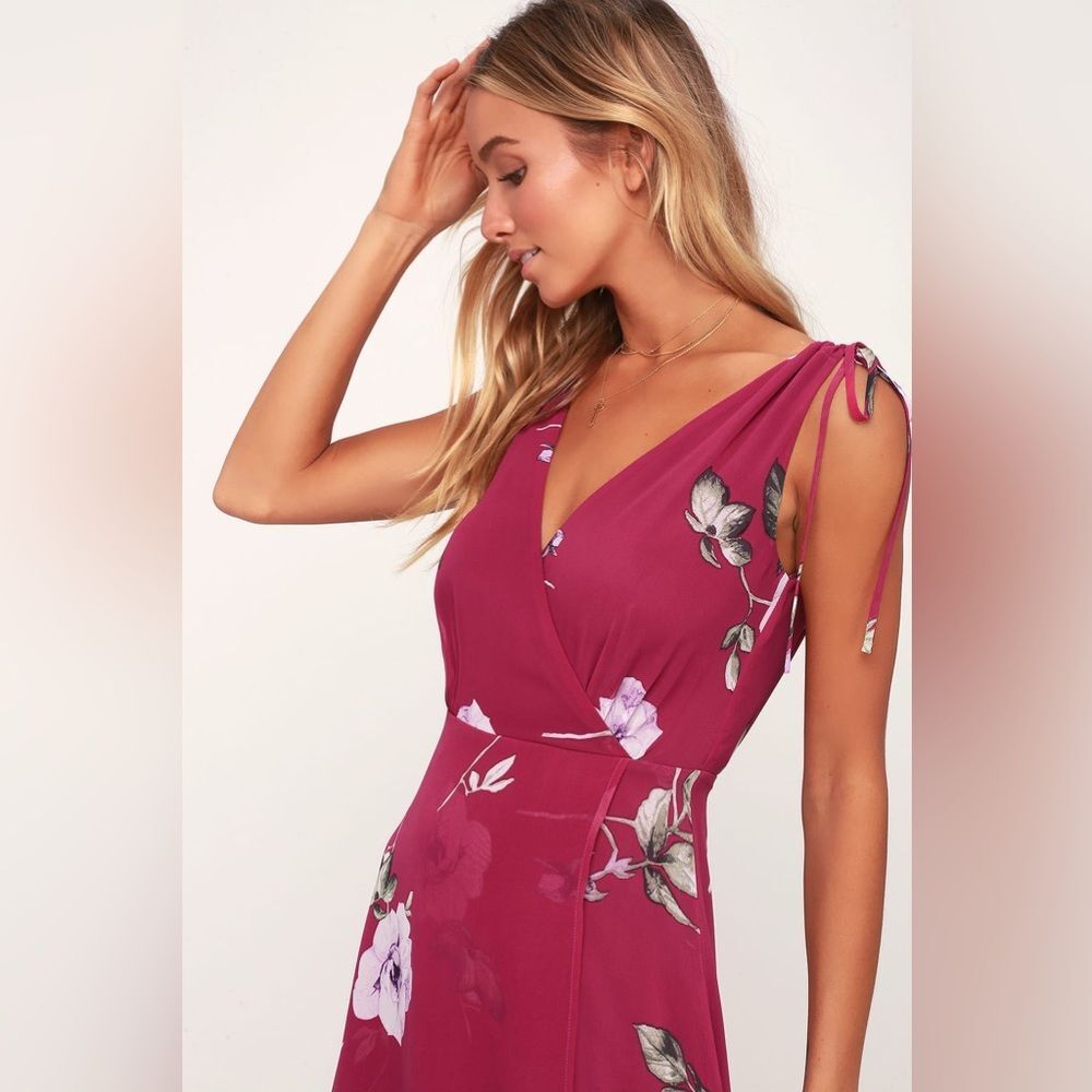 Lulus Magenta Floral Print Maxi Dress XL